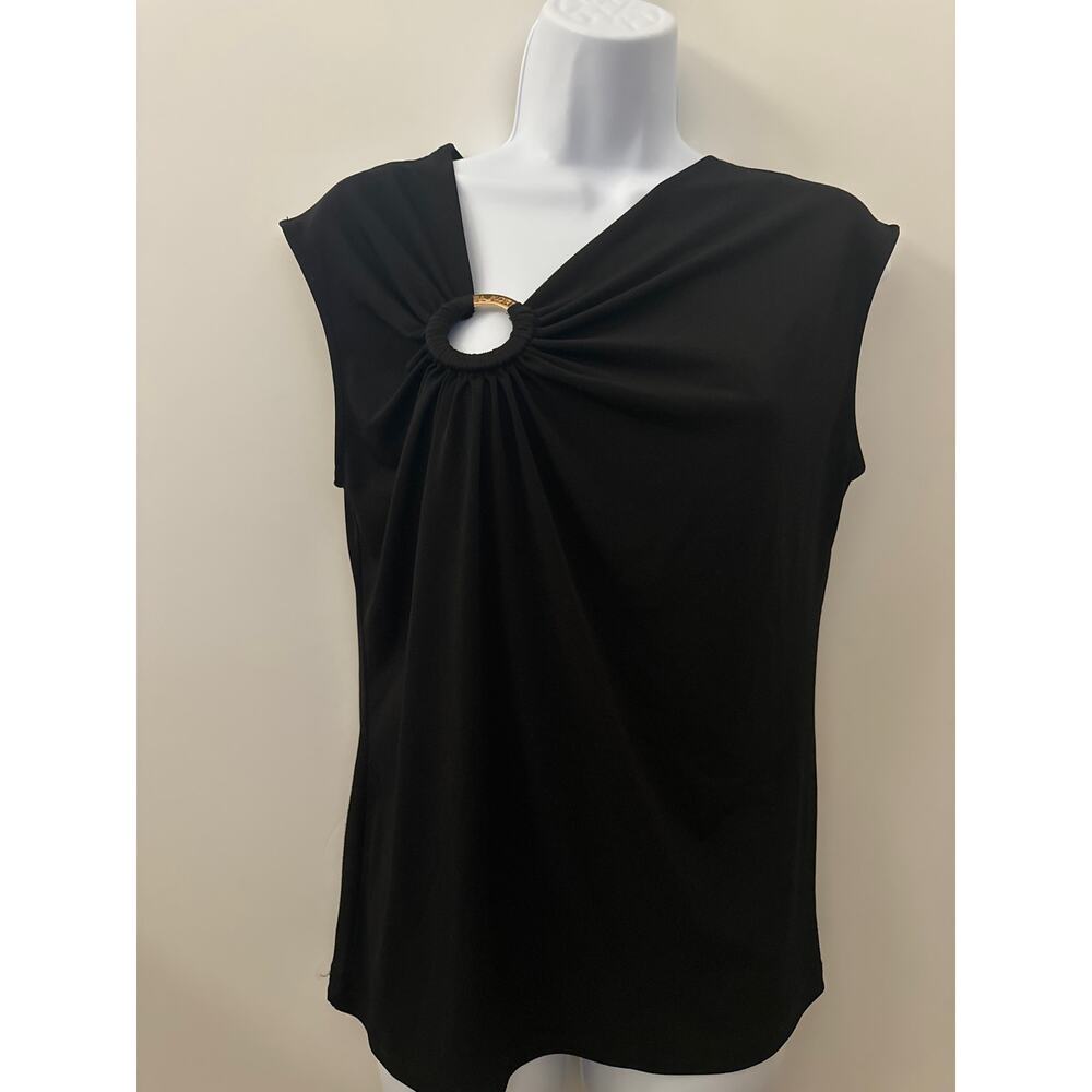 Michael Kors Black Sleeveless Blouse w/Gold Accent Ring